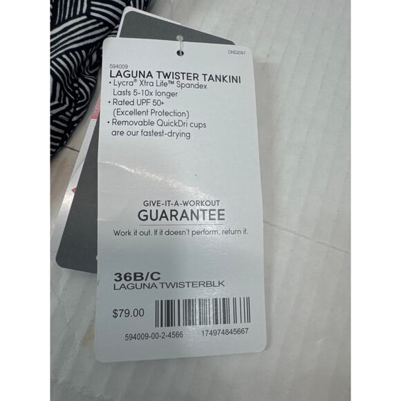 Athleta Laguna Twister Tankini Top Black White Geometric UPF 50 Size 36 B/C NWT - Picture 2 of 3